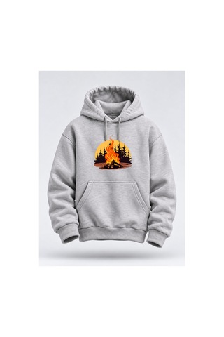 North Whiskers Orman Ve Kamp Ateşi Unisex Hoodie Doğa Temalı Kapüşonlu Sweatshirt Gri - 936222013 Gri - 936222013 Gri