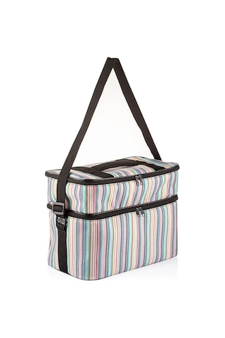 Ns Reliable Kamp Piknik Termal Soğutucu Yalıtımlı Buzluk Termos Çanta 2 Li Set - 960 Çizgi Desenli Çok Renkli