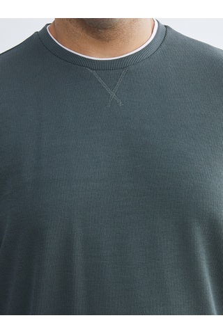 Lcwaıkıkı Classic Yeşil Büyük Beden Bisiklet Yaka Erkek Sweatshirt