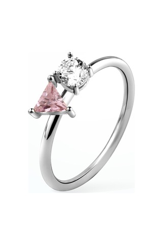 14 Ayar Altın Kaplama Kişiselleştirilebilir Üçgen Ve Yuvarlak Taşlı Yüzük - Rs00107 Altın