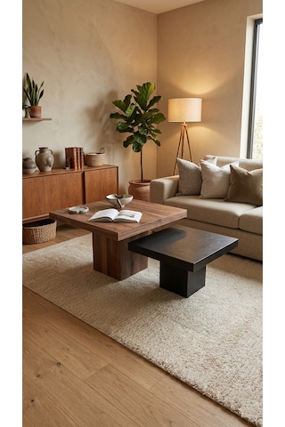 Most Marmoris %100 Mdf Aytaşı Ceviz Ayak Orta Sehpa Set Evinize Teslim Ceviz - Siyah - Mermer