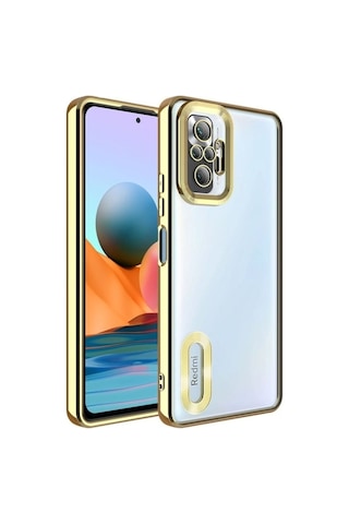 Xiaomi Redmi Note 10 Pro Kılıf Kamera Korumalı Logo Gösteren Zore Omega Kapak Gold