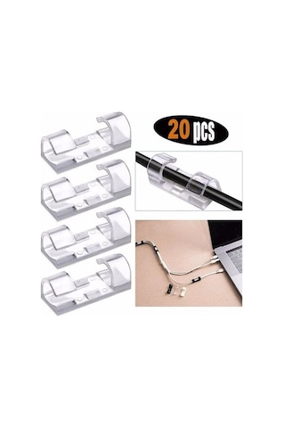 20&apos Li Yapışkanlı Kablo Sabitleyici Şeffaf Klips Bx40