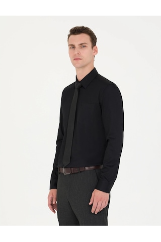 Pierre Cardin Regular Fit Uzun Kollu Basic Gömlek Siyah