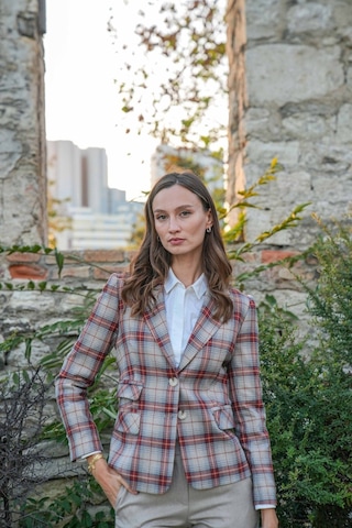 Kadın Ekose Desenli Blazer Ceket Frn6107 Kahverengi