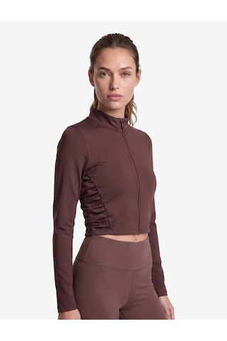 Koton Slim Fit İnterlok Büzgülü Dik Yaka Fermuarlı Uzun Kollu Spor Tişört Mürdüm 7wak10139nk 61x