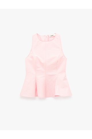 Koton Pamuklu Slim Fit Bisiklet Yaka Kolsuz Peplum Bluz Pembe 6sak30100ew Gül