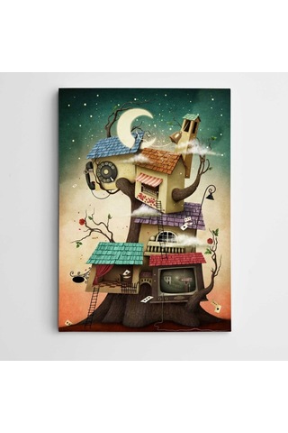 Renkli Evler Ve Ay Modern Sanat Dekoratif Kanvas Tablo 70 X 100 Cm Renkli Evler Ve Ay Modern Sanat Dekoratif Kanvas Tablo 70 X 100 Cm