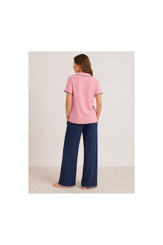 Pijamask Kadın Kısa Kollu Pamuklu Pijama Takım Lacivert