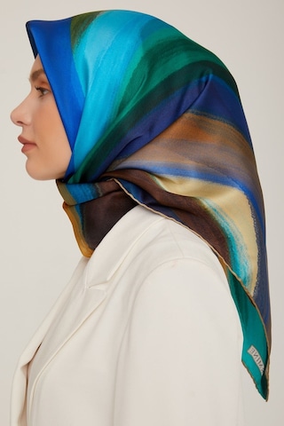 Armine 90 90 Sura Ipek Eşarp Gold Yeşil Saks Mavi Kahve
