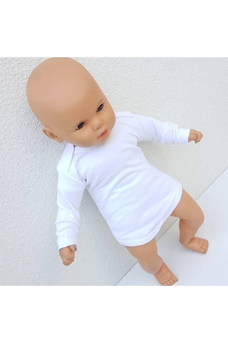 Bebegen Beyaz Sade Uzun Kollu Alttan Çıt-Çıtlı Badi Zıbın Beyaz