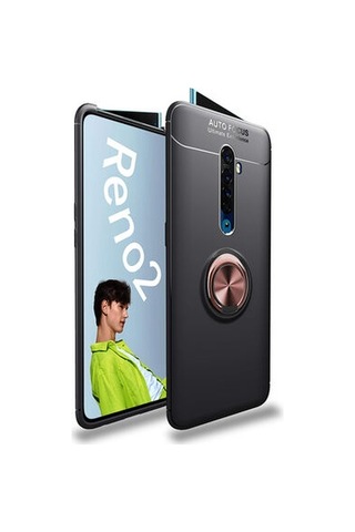 Oppo Reno 2z Kılıf Yüzüğü Stant Ve Araç Tutucu Olabilen Şık Esnek Premium Silikon Kapak Ryc/ravel Siyah - Rose Gold