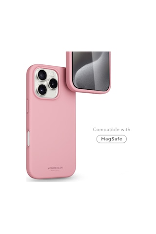 Vonmahlen Apple Uyumlu iPhone 16 Pro Max Magsafe Silikon Kılıf Pembe