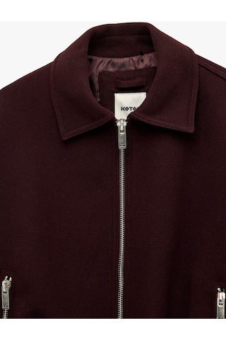 Koton Uzun Kollu Cepli Fermuarlı Kemerli Oversize Kaşe Bomber Ceket Bordo 6sak20117ew Bordo