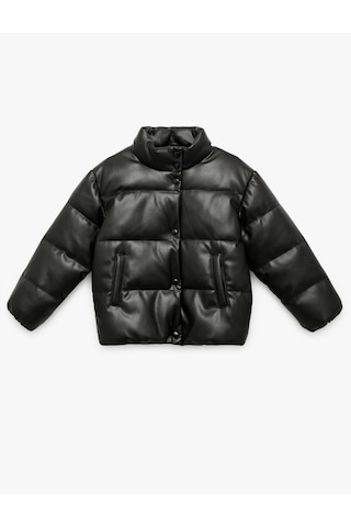 Koton Dik Yaka Cepli Uzun Kollu Suni Deri Şişme Mont Siyah 6wkg20022aw Siyah