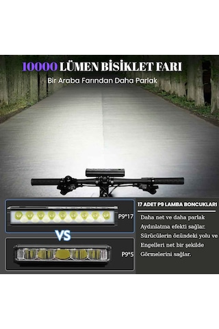 Newboler 10000 Lümen 17 Led Usb Şarjlı Bisiklet Farı 10000 Mah