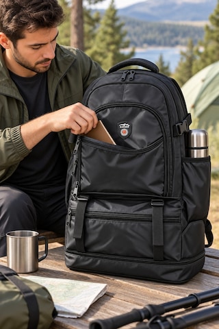 Dodomar Cakard Siyah 60 L Körüklü Dağcı Sırt Çantası Outdoor Trekking 63x37x21 Cm Desenli