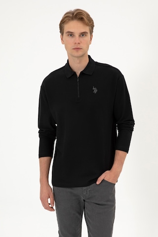 U.S. Polo Assn. Erkek Comfort Fit Yarım Fermuarlı Siyah Sweatshirt 50313754-VR046