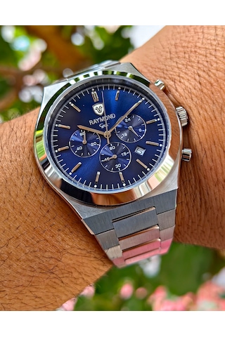 Raymond Star Serisi Lacivert Çelik Erkek Kol Saati Gümüş
