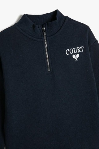 Hipatu Koton Erkek Çocuk Sweatshirt Dik Yaka Yarım Fermuarlı Uzun Kollu Lacivert