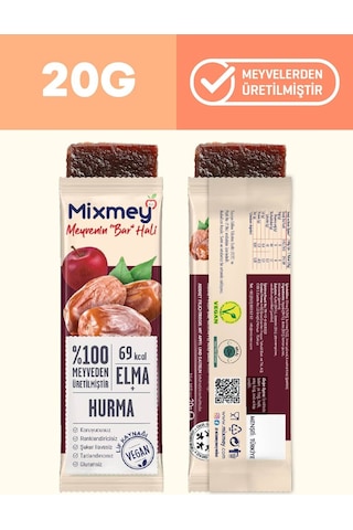 Mixmey Hurma Meyve Barı 24 Adet | Atıştırmalıklar – Vegan, Glutensiz, Koruyucusuz (20GR X 24 ADET)