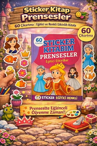 Prenses Temalı Sticker Kitabı - 60 Çıkartmalı Eğitici Etkinlik Kitabı -çocuklar İçin Aktivite Kitabı