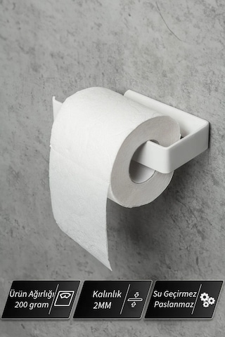 Buççin Online Mağaza Yapışkanlı Tuvalet Kağıtlığı - Dekoratif Banyo Askısı Peçetelik Metal Beyaz Çok Renkli