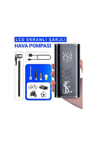 Lcd Ekranlı Şarjlı Hava Pompası 6000mah 150 Psi Kablosuz Led Işık Lastik Otomobil Bisiklet Komprsörü