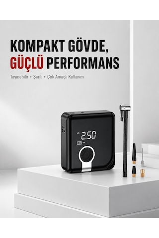 6000mah Bataryalı Type-c Şarjlı Diyafram Tip Kompresör Led Işıklı Aklby-bsva58 Standart