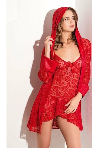 SECRET MODA MOONGIRL Asimetrik Kesim Dantel Gecelik Sabahlık Takımı