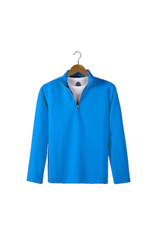 Mavi Yarım Fermuarlı Regular Kalıp Dik Yaka Polar Sweatshirt Mavi