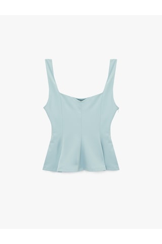 Koton U Yaka Slim Fit Peplum Kolsuz Bluz Mavi 6sal30124ık