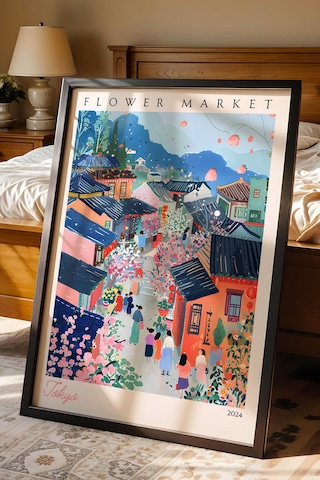 Tokyo Japonya Çerçeveli Tablo Seyahat Severlere Salon Ve Ofis İçin Estetik Duvar Dekoru Travel Flower Market