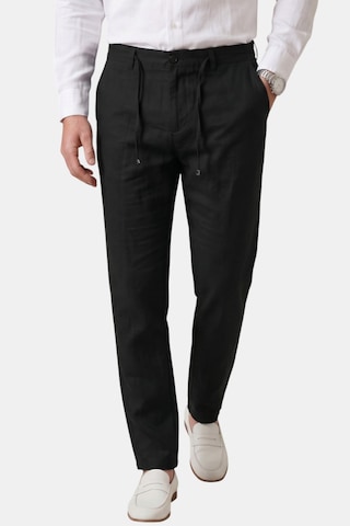 Deepsea Siyah Slim Fit Likralı Keten Dokulu Lastikli Belli İpli Yazlık Erkek Pantolon 2603001