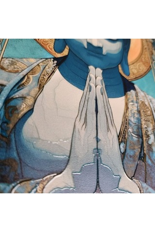 Mavi Buddha Meditasyon Ahşap Tablo - Aydınlanma Ve İçsel Huzur Dekoru - 16x25 Cm Özel Baskı Spiritüel Sanat