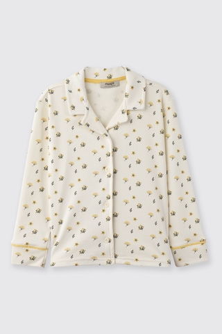 Panço Kız Çocuk Çiçek Desenli Pijama Takımı Ekru