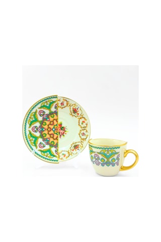 İki Desenli Verde 6 Lı Kahve Takımı Çok Renkli
