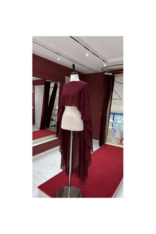 Ezni Atelier Bordo Şifon Abiye Pelerini 140 Cm Transparan Abiye Pelerini Uzun Abiye Pelerini Zarif Düğün Pelerini Bordo Bordo