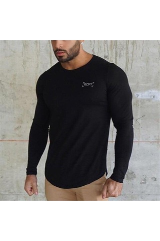 Siyah Muscleguys Erkek Koşu Antrenman Pamuklu Üstler Elastik Rahat Spor Fitness Tişörtü