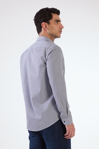 Lacivert Pamuklu Kare Desen Regular Fit Erkek Gömlek Lacivert