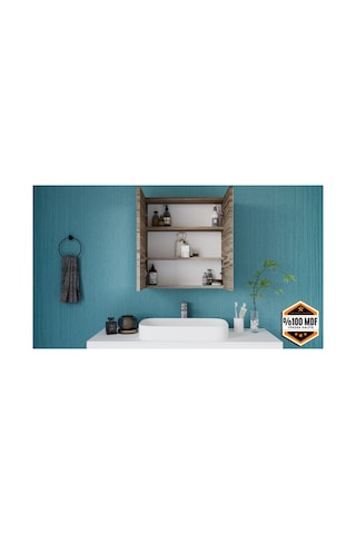 Rafineri 2 Kapaklı Aynalı Banyo Dolabı Mdf Kahverengi