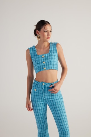 Holly Lolly Tüvit Kumaş Crop Tweed Büstiyer Mavi