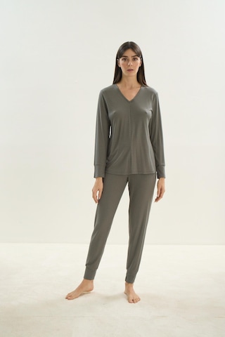 Kadın Uzun Kol Kaşkorse Haki Pijama Takım C8t7n1o61 001