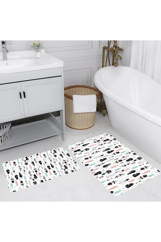 Rovigo Home Baskılı Kaymaz Taban 2 Li Banyo Paspas Takım Rvg5224-100X60-60X50 Çok Renkli