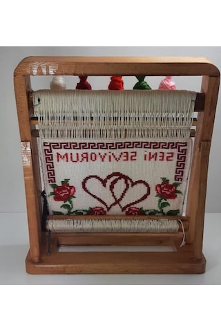 100tel Seni Seviyorum Motifli El Dokuması Hediyelik Minyatür Halı Çok Renkli