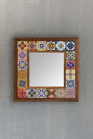 Oscar Stone Ahşap Çerçeveli Mozaik Doğaltaş Ayna 33 Cm X 33 Cm-mosaic Mirror Diğer