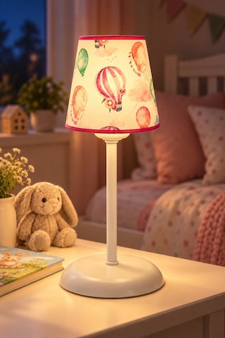Bebek ve Çocuk Odası Konik Kumaş Abajur Masa Lambası Pembe Balon