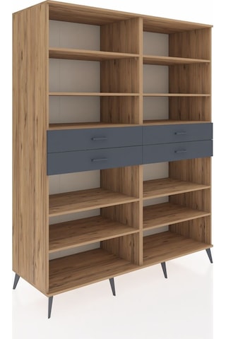 Kronos Gardrop 10 Raflı 4 Çekmeceli 176x59x221 Çam-çam/antrasit Çam/antrasit