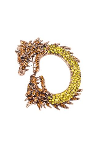 Lemestar Klassik Çin Usulü Zodyak Ejderha Broşu - Çift Başlı, Rhine Taşlı, Kuvvet Ve Şans Sembolü, Unisex Aksesuar, Pembe Altın Rengi Çok Renkli