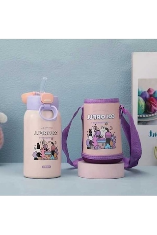 Trendooze 500ml Paslanmaz Çelik Pembe Termos Matara Sızdırmaz Yalıtımlı Pipetli Hediye Kişiye Özel Pembe